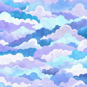 Dreamy Cloudscape in Lavender Purple, Aqua and Blue Medium