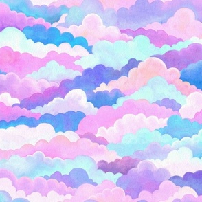 Dreamy Cloudscape in Pink, Purple, Aqua and Blue Medium