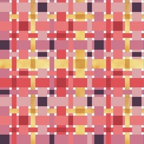 Small scale // Modern Christmas plaid // pink red and gold