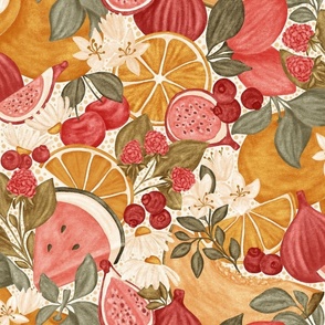 Vintage colorful fruit filled pattern-half drop