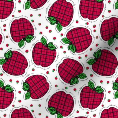 Red Plaid Apples on White