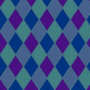 Harlequin Pattern in Purples, Blue and Green with Repeat of Almost 3"