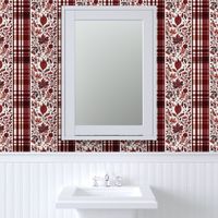 Country Elegance with stripes of plaid and delicate fruits and leaves warm browns and rost on white - large scale