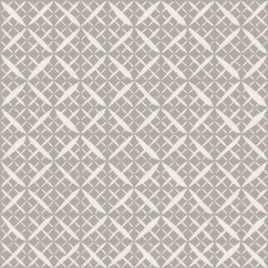 diagonal mesh - cloudy silver taupe_ creamy white - hand drawn lace grid