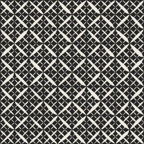 diagonal mesh - creamy white_ raisin black - black and white hand drawn lace grid