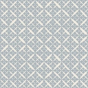 diagonal mesh- creamy white_ french grey blue  - hand drawn lace grid