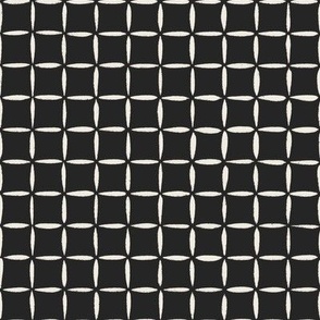 grid - creamy white_ raisin black - black and white hand drawn trellis
