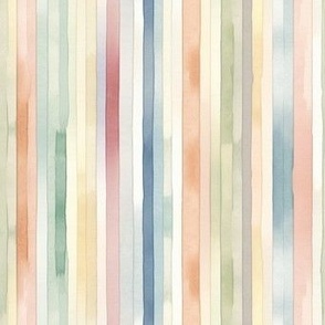 Soft Watercolor Pastel Rainbow Stripes Bold Line Ticking 