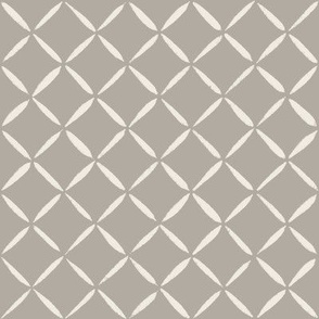 trellis - cloudy silver taupe_ creamy white - simple lattice diamond diagonal