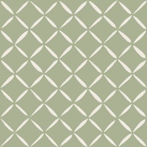 trellis - creamy white_ light sage green - simple lattice diamond diagonal