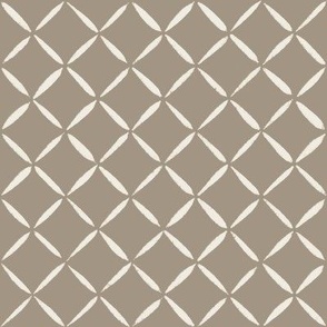 trellis - creamy white_ khaki brown - simple lattice diamond diagonal