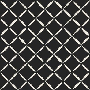 trellis - creamy white_ raisin black - black and white simple lattice diamond diagonal