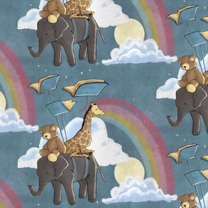 bookish wallpaper for kids children teddy elephant giraffe rainbow blue