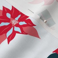 Festive Holiday Poinsettias on Pale Blue - Large