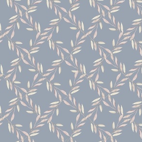 Leaf Trellis in Pale pink and slate blue - leaves  - mid scale