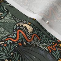 Maximalist Folk Dragons and Enchanted Forest Friends - dark greens multi color - small