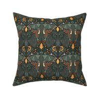 Maximalist Folk Dragons and Enchanted Forest Friends - dark greens multi color - small