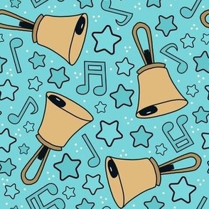 Medium Scale Handbells Music Notes and Stars in Pool Blue