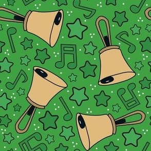 Medium Scale Handbells Music Notes and Stars in Green