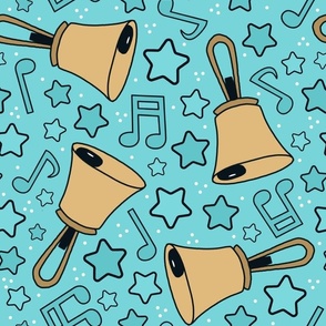 Large Scale Handbells Music Notes and Stars in Pool Blue