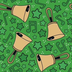 Large Scale Handbells Music Notes and Stars in Green
