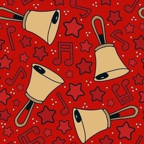 Medium Scale Handbells Music Notes and Stars in Red