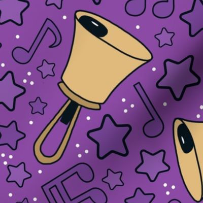 Large Scale Handbells Music Notes and Stars in Purple