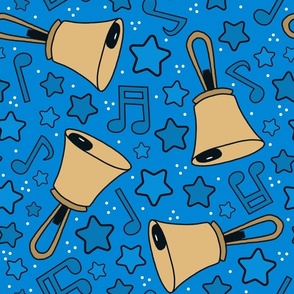 Large Scale Handbells Music Notes and Stars in Blue