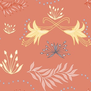 Tapestry of lilies in coral pink
