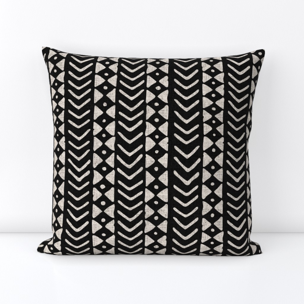 African mud cloth,  arrows and triangles, black and cream