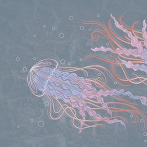 Jellyfish - Pantone Intangible - pastel blue orange and pink - tea towel/wallhanging