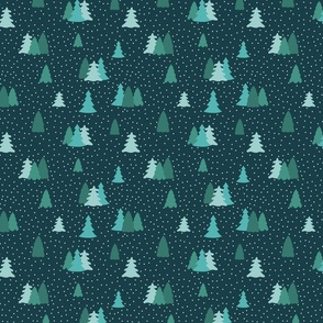 Christmas Snow Trees, Pine Forest /Woodland Blue Teal Colorway