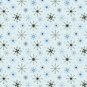 Christmas Various Hand Drawn Snowflakes Blue Colorway