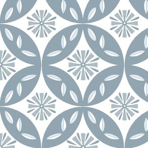 Floral Mosaic Tile | MED Scale | Steel Blue and White