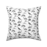 Museum Animals, Dinosaur Skeletons, Black and White, Vintage Dinos Fabric (810)