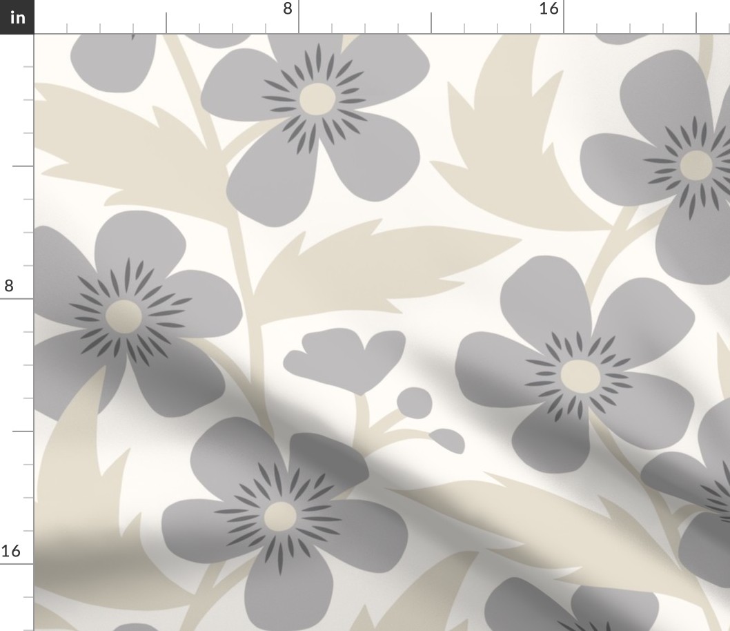 Buttercup Flower Garden, Gray and Beige on Cream - Jumbo Scale
