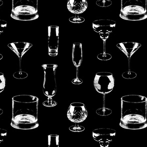 Assorted Glassware repeating patterns white on black