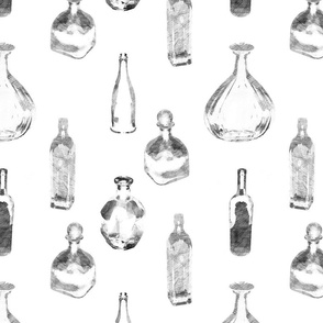 Mixed bottles repeating pattern black on white