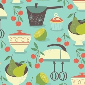 Vintage cherry kitchen, blue