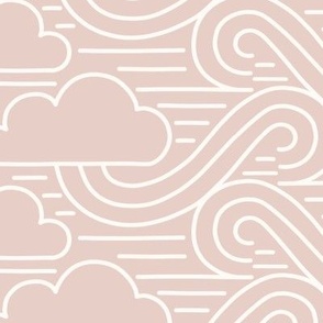 Dreamy Sky with outlined clouds and wind – blush pink and light ivory