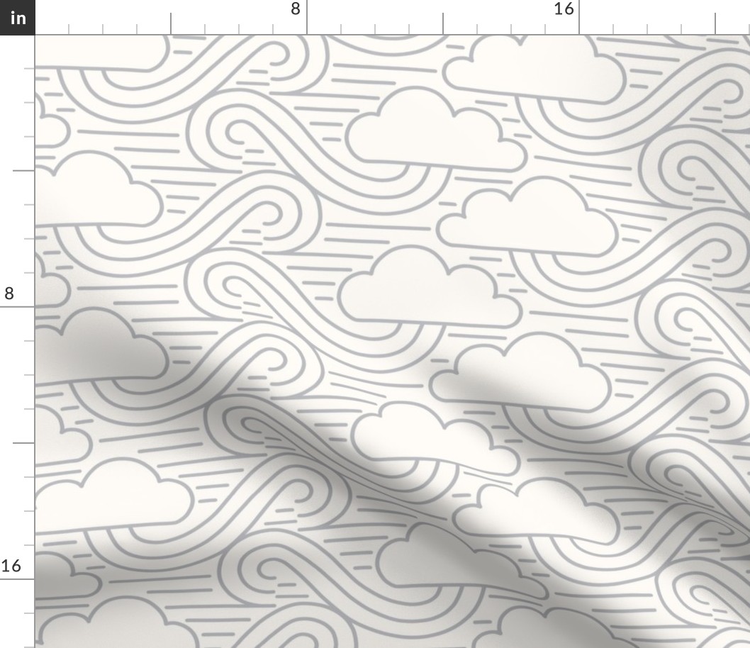 Dreamy Sky with outlined clouds and wind – gray and light ivory