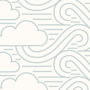 Dreamy Sky with outlined clouds and wind – mint green and light ivory