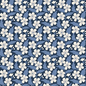 Buttercup Flowers, Blue and Cream on Navy Blue