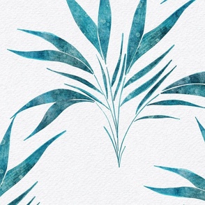 caribbean palm leaf - watercolor turquoise bactris fauncium - whimsical blue botanical wallpaper