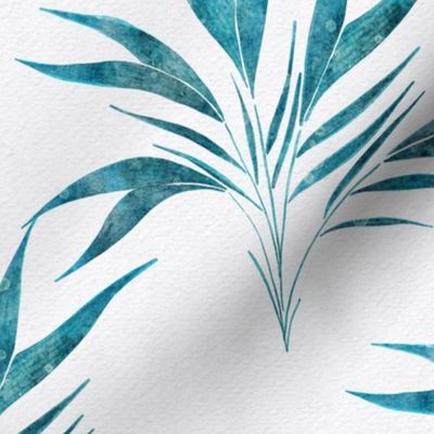 caribbean palm leaf small - watercolor turquoise bactris fauncium - whimsical blue botanical wallpaper