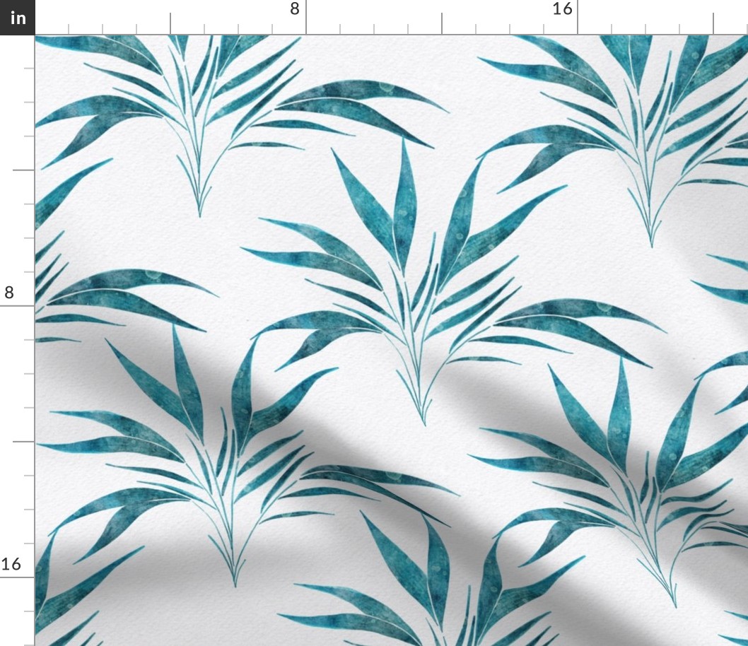 caribbean palm leaf small - watercolor turquoise bactris fauncium - whimsical blue botanical wallpaper