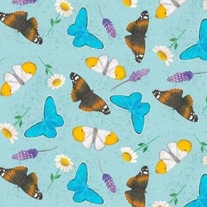 Medium-Butterflies, lavender & daisies-Light blue