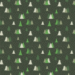 Christmas Snow Trees, Pine Forest /Woodland Traditional Green Colorway