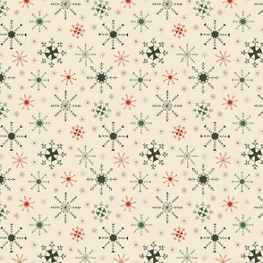 Christmas Various Hand Drawn Snowflakes Traditional Red and Green Colorway