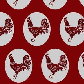 Chicken Scratch, Rooster design, red, gray, chicken
